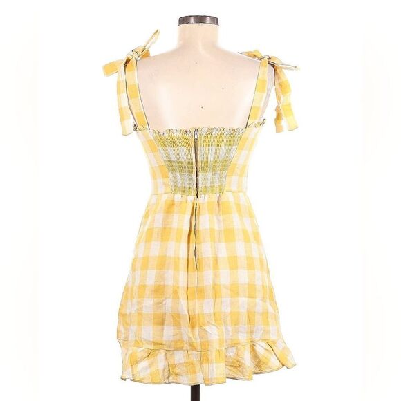 Reformation Desiree Linen Dress in Dandelion Check Yellow 6 - Picture 2 of 10